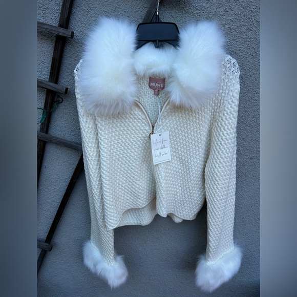 Show Me Your MuMu Zermatt Zip Up White Pebble Knit with Faux Fur New with Tags! - Picture 5 of 12